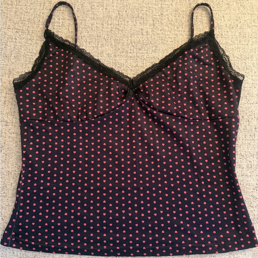 Women's Black and Pink Heart Camisole